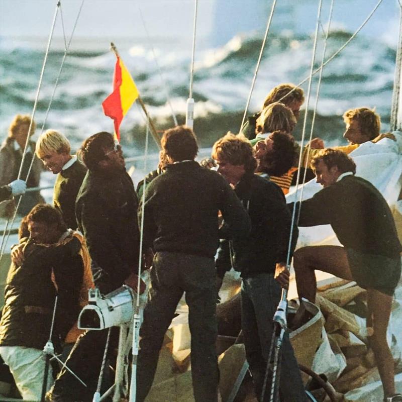 Grant and the Australia II crew celebrating their iconic win - photo © Riviera Australia