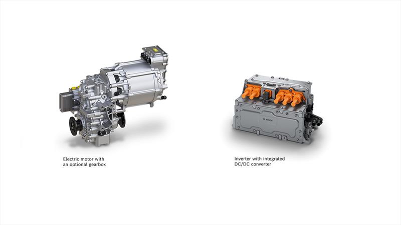 L-R: Electric motor with an optional gearbox. Inverter with integrated DC/DC Converter - photo © X Shore