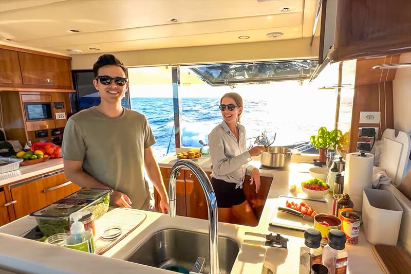 Kyle also undertook chef duties - using the grill aboard the 525 SUV as well as cooking up a storm (of the culinary kind) with Quincey in the galley - photo © Riviera Australia