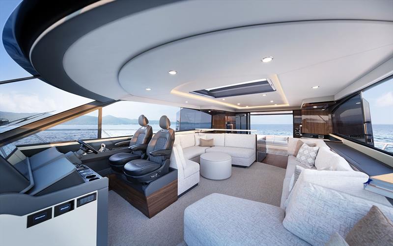 The S75 lounge, helm station and opposing cruising lounge all sit for'ard of the true ocean going galley photo copyright Maritimo taken at  and featuring the Power boat class