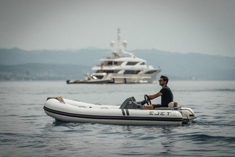 EJET 4X, superyacht in the background - photo © EJET Electric Yacht Tenders