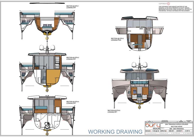 Cross section views of the Stabilised Monohull photo copyright Bury Design taken at  and featuring the Power boat class