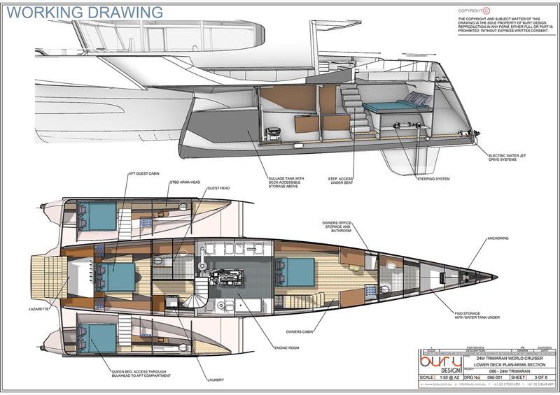 Accommodations aboard the Stabilised Monohull photo copyright Bury Design taken at  and featuring the Power boat class
