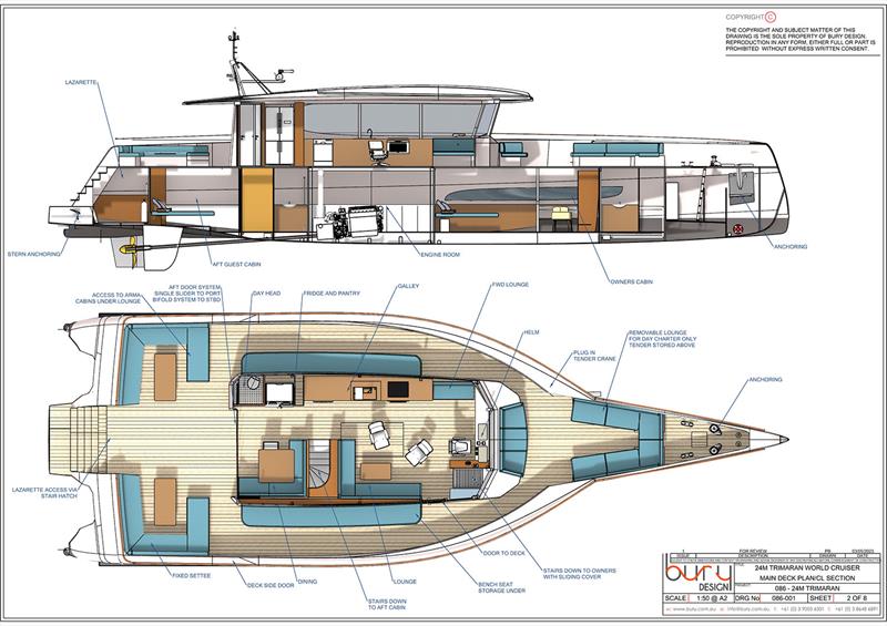 Main deck and accommodations - Stabilised Monohull photo copyright Bury Design taken at  and featuring the Power boat class