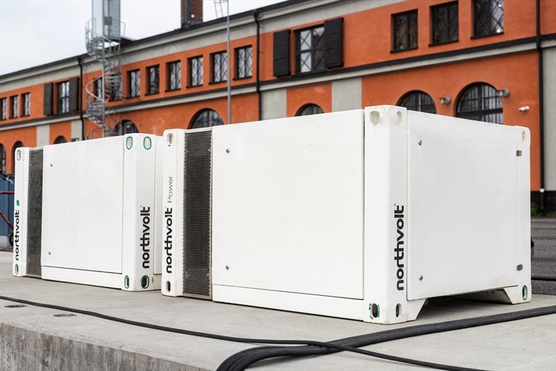 The Voltpack mobile battery storage system by Northvolt provided onshore power for the Plug DC charger - photo © Candela