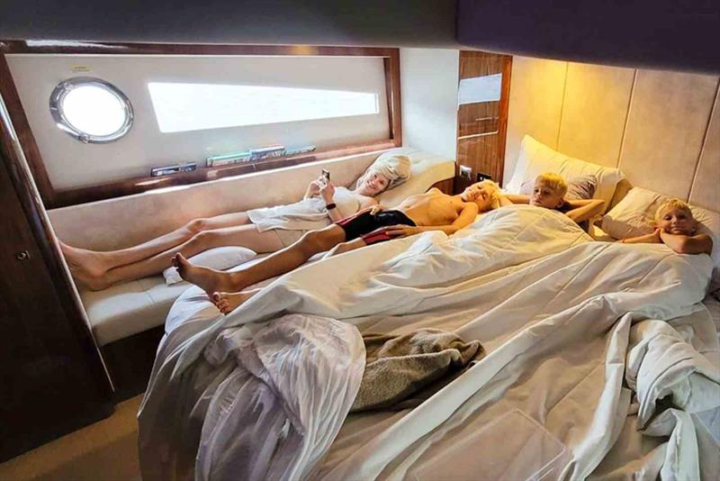 The grand-kids enjoying some movie time in the master stateroom. There's plenty of room for everyone here photo copyright Riviera Australia taken at  and featuring the Power boat class