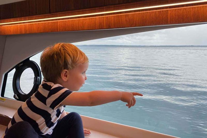 Large hull windows provide a panoramic view - even for the youngest of sailors - photo © Riviera Australia