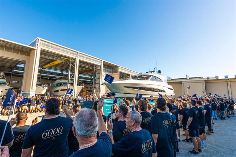 An epic celebration of Riviera's 6,000th motor yacht by the 950-strong team on Australia's Gold Coast photo copyright Riviera Australia taken at  and featuring the Power boat class