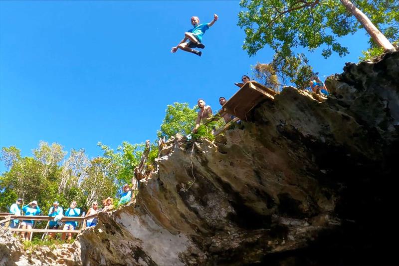 Sapphire Blue Hole - where guests battled their fear and pride in taking the 7.5 metre plunge into the hole - photo © Riviera Australia