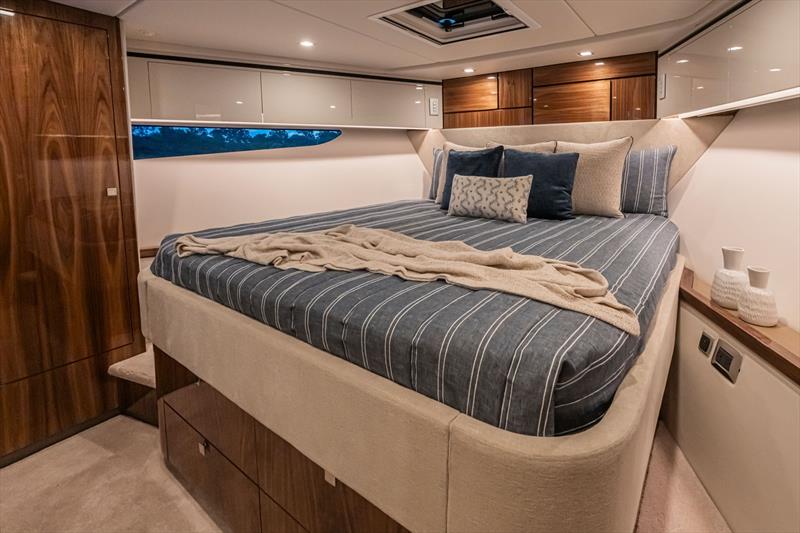 Riviera 6800 Sport Yacht Platinum Edition, Forward VIP Stateroom - The accommodation deck is vast and luxurious offering a choice of three or four staterooms and three bathrooms, a crew cabin or utility room photo copyright Riviera Australia taken at  and featuring the Power boat class