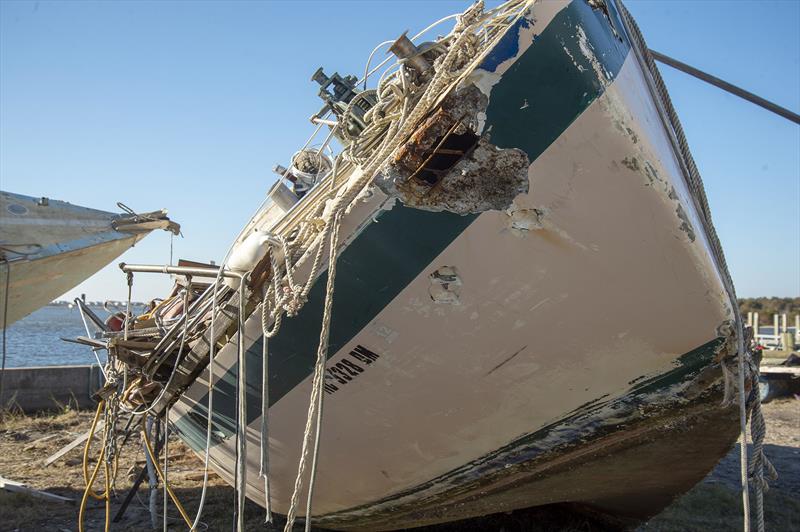 Derelict concrete sailboats await transfer to the landfill on the TowBoatUS lot. BoatUS Foundation NOAA Grant to remove derelict vessels and fishing nets from Beaufort Harbor in Beaufort, North Carolina. November 2018 working with TowBoatUS Beaufort photo copyright BoatUS Foundation taken at  and featuring the Power boat class
