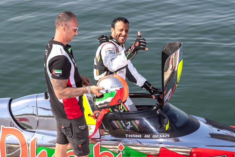 Team Abu Dhabi's Thani Al Qemzi – a frustrating Grand Prix after a strong start to the day photo copyright Narayan Marar taken at  and featuring the Power boat class
