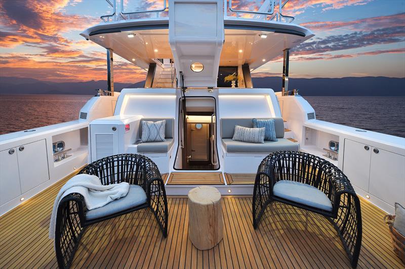 Horizon V77 CMY Cockpit Motor Yacht, hull 10 - Multi-functional hydraulic transom design - photo © Horizon Yachts