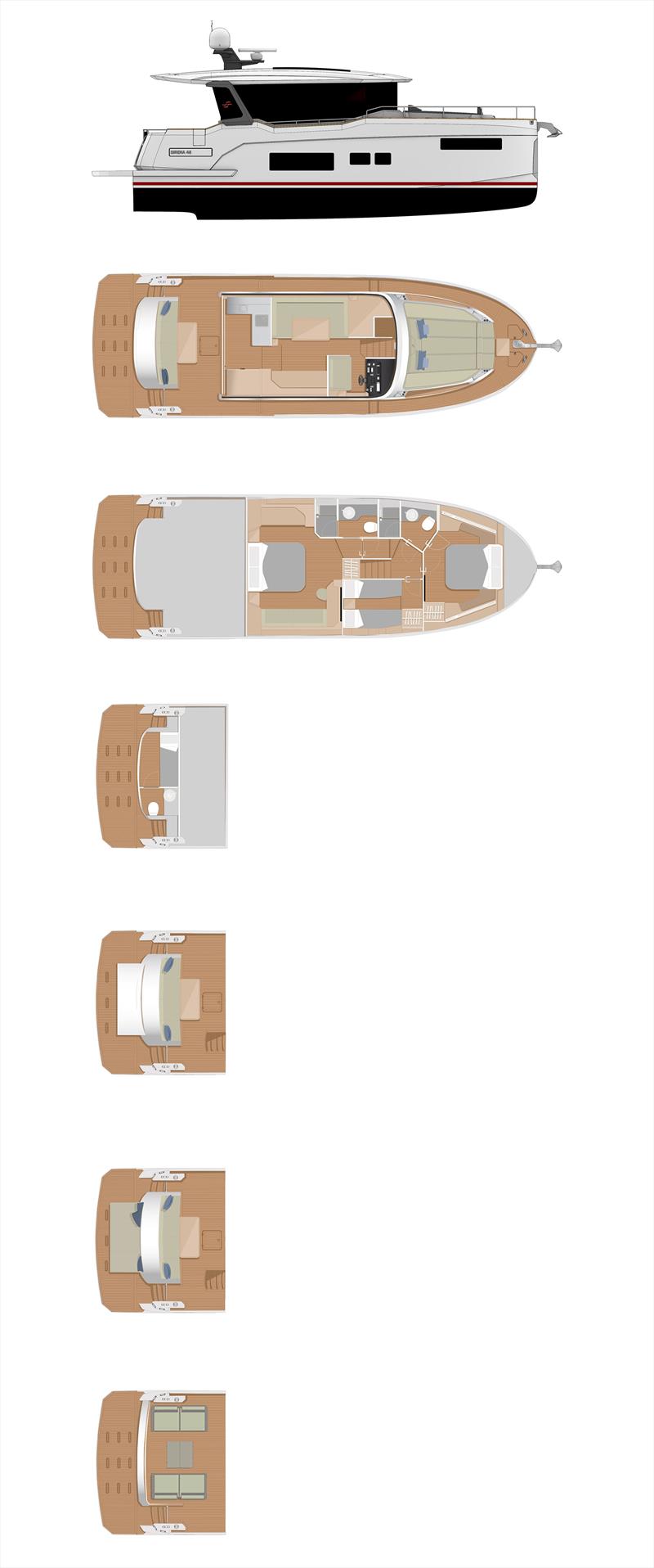 Sirena 48 hybrid yacht layout photo copyright Sirena Yachts taken at  and featuring the Power boat class