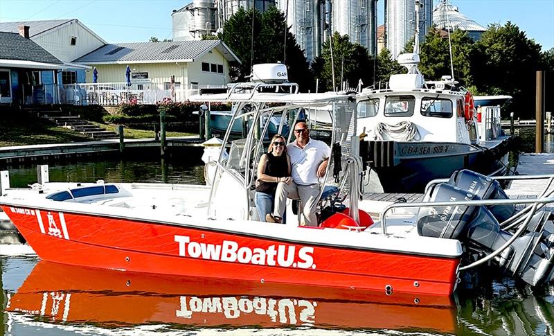 (L to R) Katie Parker and Capt. Chris Parker, new owners of TowBoatUS Gwynn's Island and Upper Rappahannock photo copyright BoatUS taken at  and featuring the Power boat class