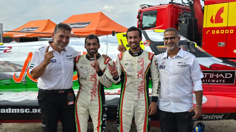 Team Abu Dhabi's Rashed Al Qemzi and Mansoor Al Mansoori with team manager Guido Cappellini - photo © Team Abu Dhabi