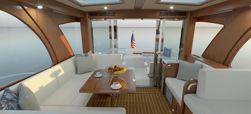 Galley dowb, but note the console and two-drawer, sink, and trash afforded with clever layout at the door - Sabre 51 Salon Express photo copyright Sabre Yachts taken at  and featuring the Power boat class