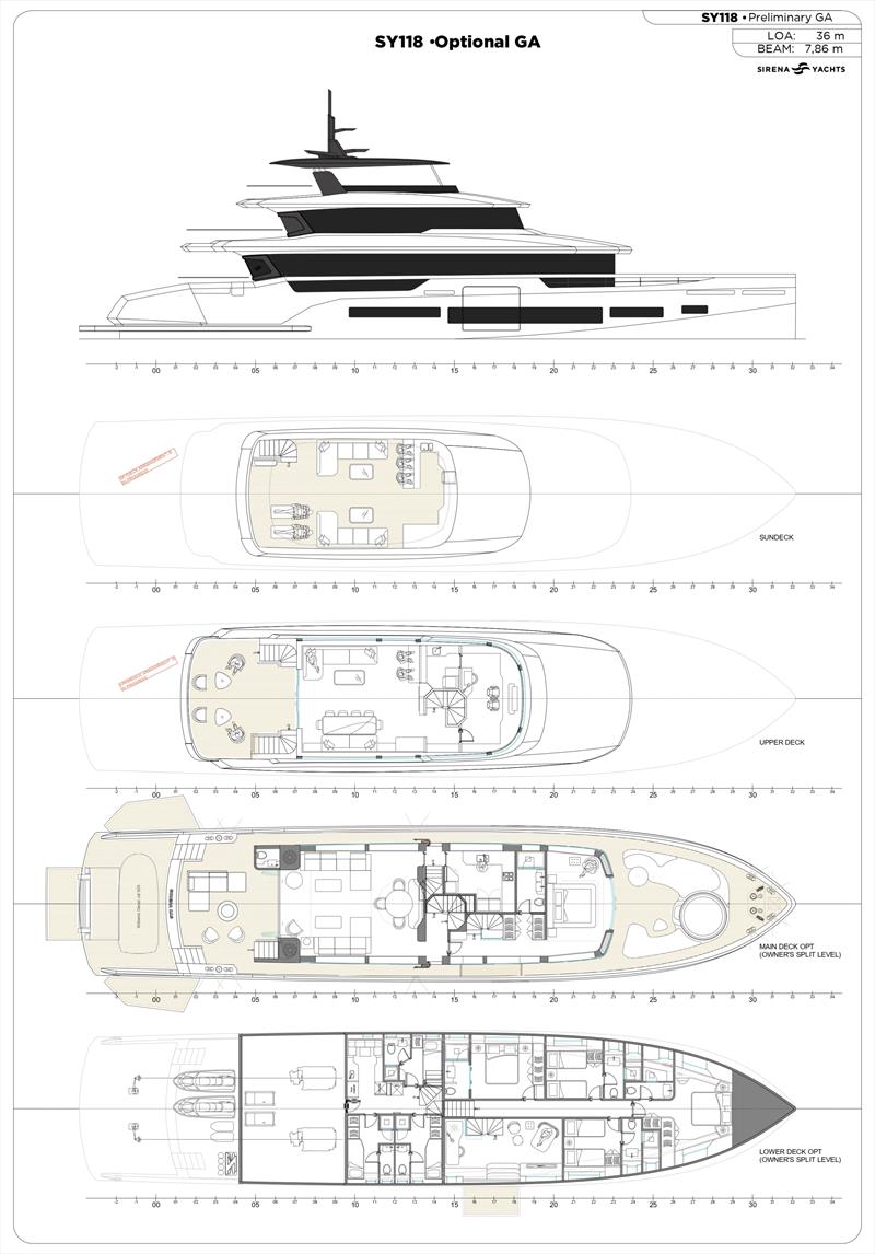 Sirena 118 superyacht project - GA optional - photo © Sirena Yachts