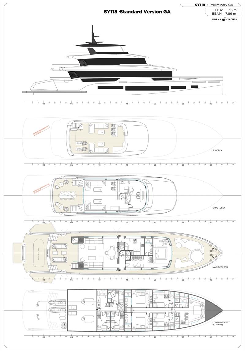 Sirena 118 superyacht project - GA standard - photo © Sirena Yachts