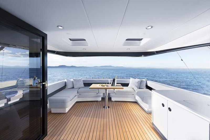 Massive bridge deck has a selection of seating and console options - Maritimo M600 Black Edition - photo © Maritimo