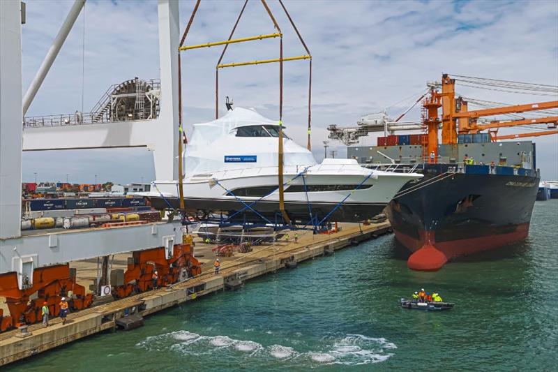 The largest ever shipment of 15 Queensland built Riviera luxury motor yachts, were loaded in the Port of Brisbane this week bound for the United States - photo © Riviera Australia