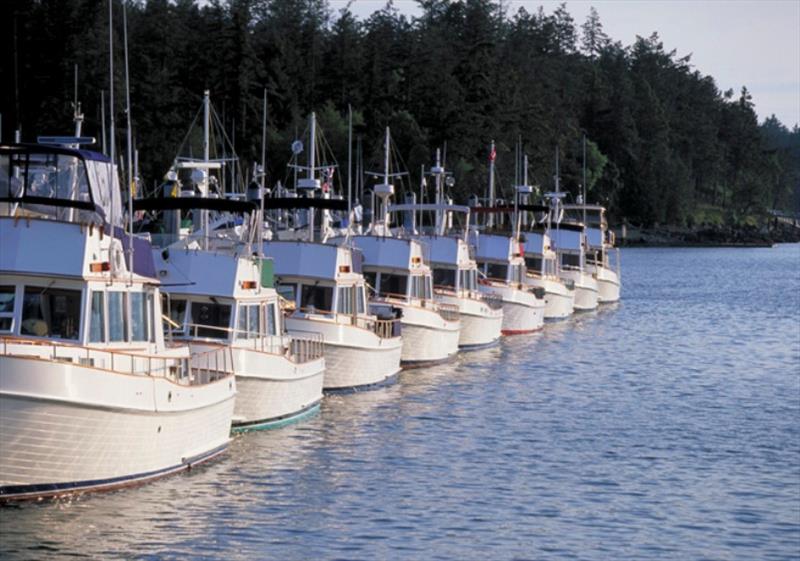 Line-up of old boats - photo © Grand Banks Yachts