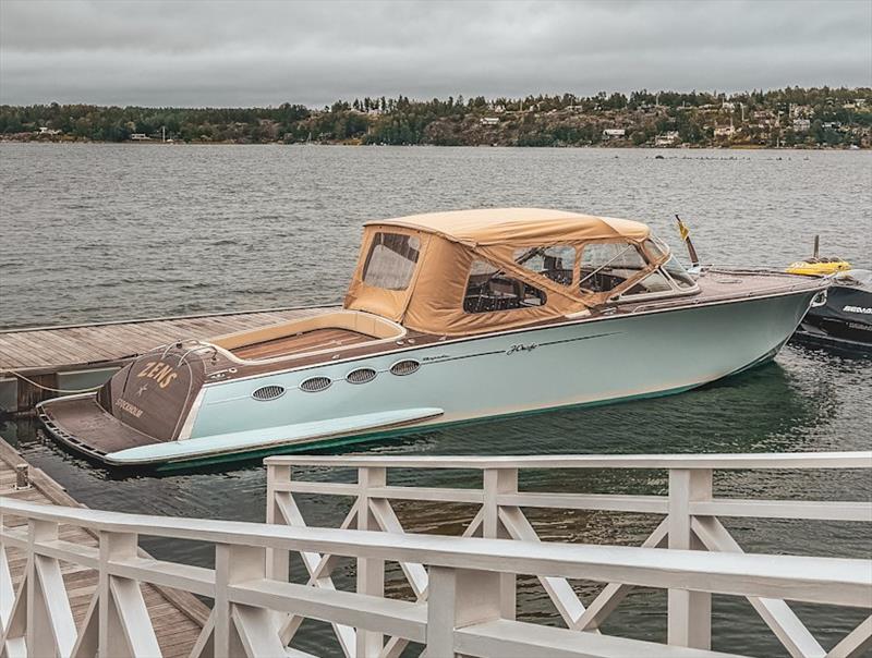 Finally at home in the Stockholm archipelago, resting under a grey sky, cover drawn - photo © J Craft Boats