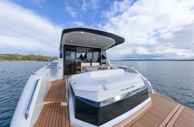 300mm extra in the upper deck, the whole lazarette opens and the gullwing lids on the entertainment console - Maritimo S50 - photo © Maritimo