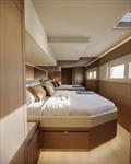 The bespoke interior of the first ILIAD 53F OffGrid Hybrid, created in collaboration with Baz Yacht Design