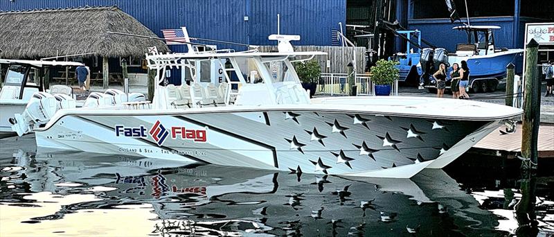 New patriotically-themed 46-foot Invincible power catamaran photo copyright Fast Flag taken at  and featuring the Power Cat class