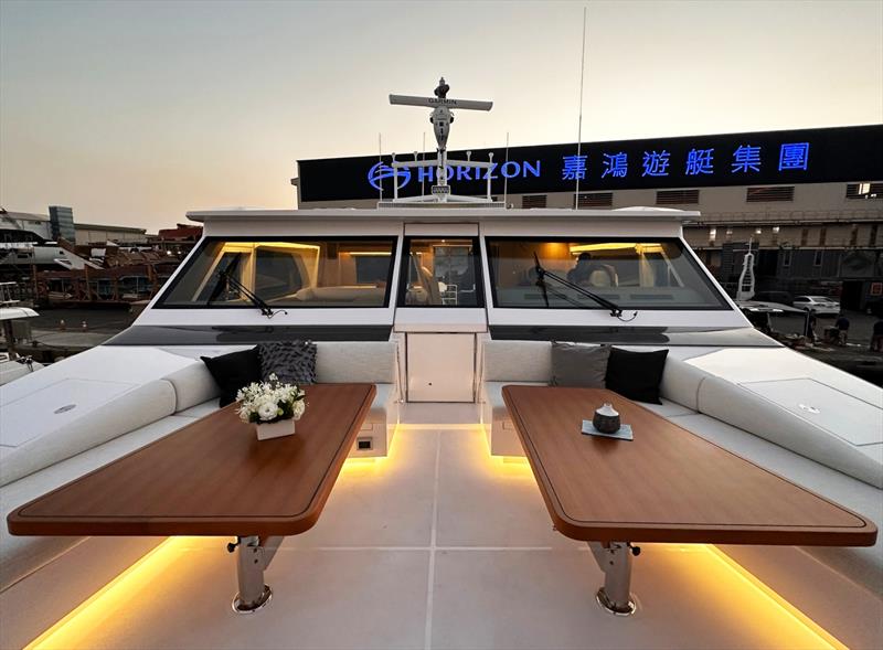 Horizon PC68 - Portuguese Deck Seating Area photo copyright Horizon Yachts taken at  and featuring the Power Cat class