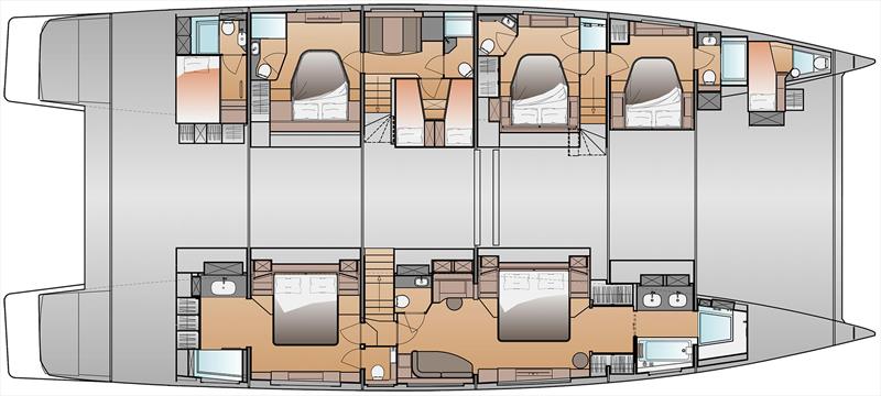 Maestro version of the Power 80 with the galley up, with VIP and two additional guest cabins - photo © Fountaine Pajot