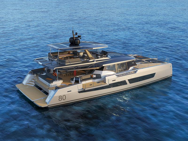 Retracting eaves and folding bulwark adds significant amenity to the Power 80 - photo © Fountaine Pajot