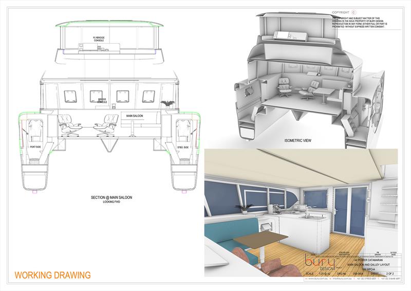 Main Saloon of the recreational versions of the Pacifica 44 - photo © Bury Design