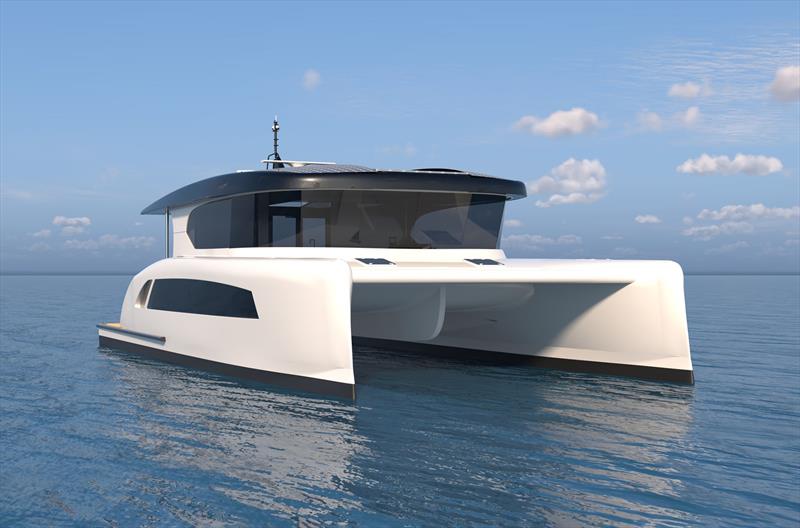 Sedan version of the Pacifica 44 has the high bridge deck of the Flybridge and less windage - photo © Bury Design