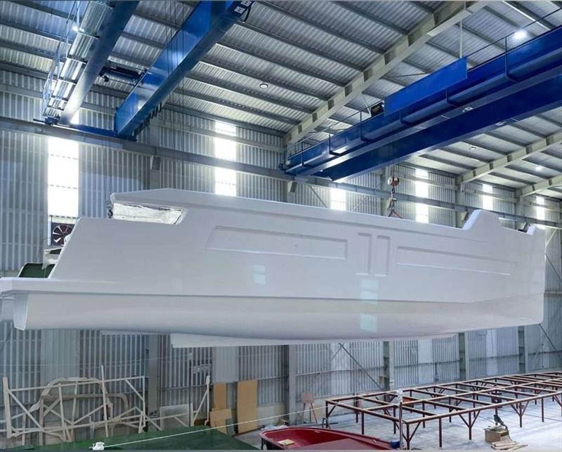Sunpower power cat in build photo copyright Sunpower Yachts International taken at  and featuring the Power Cat class