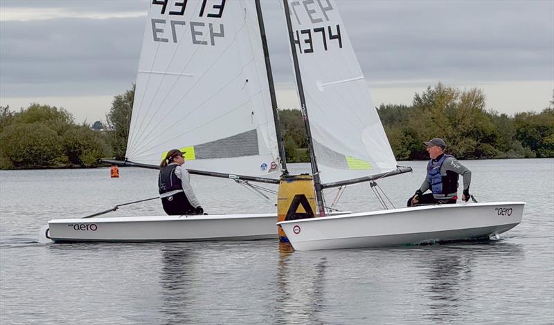 Ian Escrit on his way to winning the Aero fleet with first Lady and third overall Rebbecca Ogden chasing hard - Singlehander open meeting at Notts County photo copyright A Beaton taken at Notts County Sailing Club and featuring the RS Aero 7 class