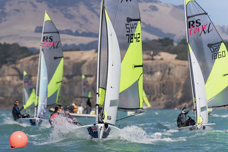 RS Fevas racing in the SailGP Inspire program - Lyttelton - March 22, 2024 photo copyright Justin Mitchell taken at Naval Point Club Lyttelton and featuring the RS Feva class