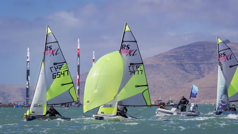 RS Fevas racing in the SailGP Inspire program - Lyttelton - March 22, 2024 photo copyright Justin Mitchell taken at Naval Point Club Lyttelton and featuring the RS Feva class