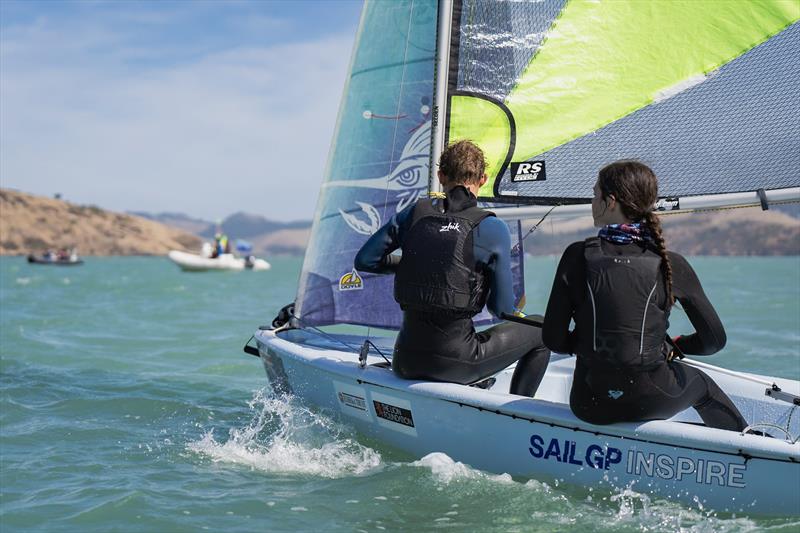 RS Fevas racing in the SailGP Inspire program - Lyttelton - March 22, 2024 photo copyright Justin Mitchell taken at Naval Point Club Lyttelton and featuring the RS Feva class