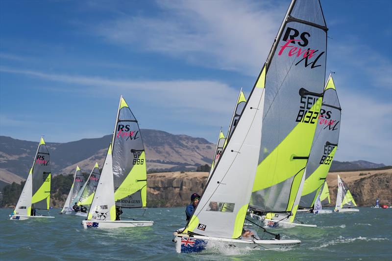 RS Fevas racing in the SailGP Inspire program - Lyttelton - March 22, 2024 photo copyright Justin Mitchell taken at Naval Point Club Lyttelton and featuring the RS Feva class