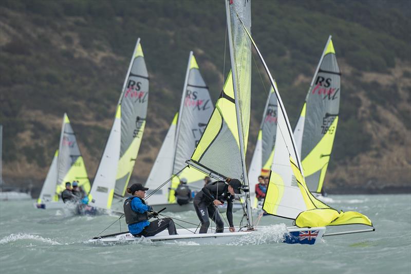 RS Fevas racing in the SailGP Inspire program - Lyttelton - March 23, 2024 photo copyright Justin Mitchell taken at Naval Point Club Lyttelton and featuring the RS Feva class