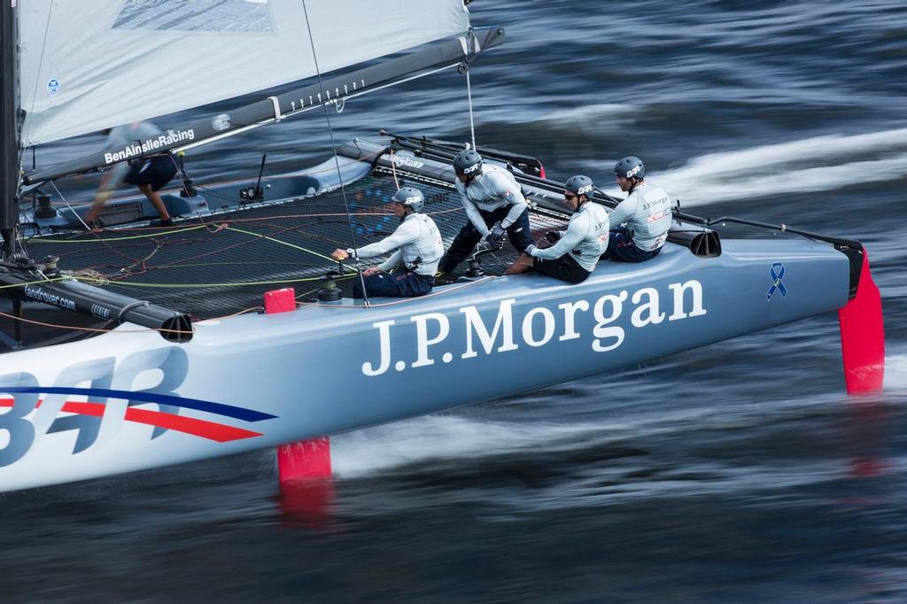 The Extreme Sailing. Act 5. Cardiff. Wales. 
JP Morgan (GBR), Skippered by Ben Ainslie (GBR) with Tactician Nick Hutton (GBR), Trimmer Bleddyn Mon (GBR), Headsail Trimmer Paul Campbell-James (GBR) and Bowman Matt Cornwell (GBR) 
 - photo © Lloyd Images