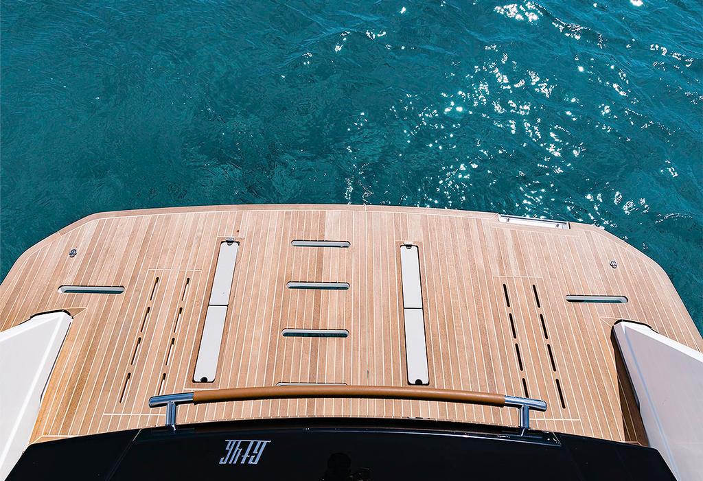 Hydraulic swim platform of the GT46 up. Photo Credit: Nicolas Claris &copy; Beneteau http://www.beneteau.com/