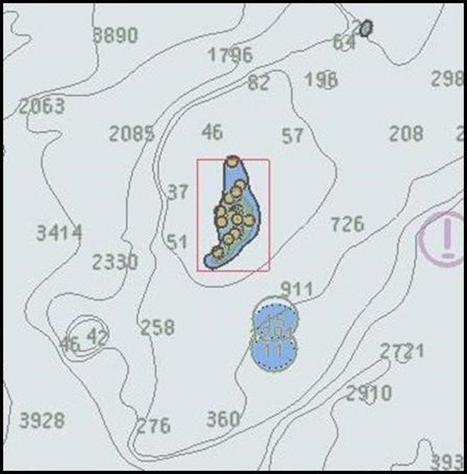 Official ENC with reef, islands, obstructions and depths all displayed correctly. Safety depth contour includes all dangers to shipping. &copy; Australian Maritime Safety Authority http://www.amsa.gov.au