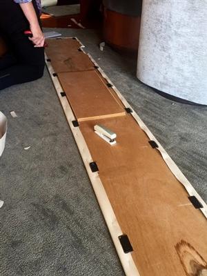 We had one large ceiling panel that I forgot to have recovered while in Seattle. So with the help of the Commander and Chief we went about fixing it photo copyright pendanablog.com taken at  and featuring the  class
