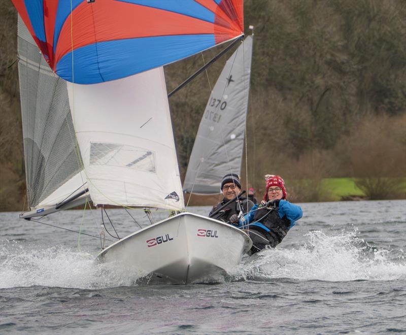 The Willars in a Scorpion enjoying the conditions at the Notts County SC First of Year Race photo copyright David Eberlin taken at Notts County Sailing Club and featuring the Scorpion class