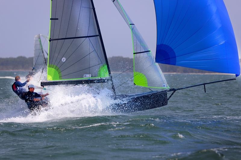 Burger Bros - Day 5, Australian 16ft and 13ft Skiff Championships 2020 photo copyright Mark Rothfield taken at Port Stephens Sailing and Aquatic Club and featuring the 16ft Skiff class