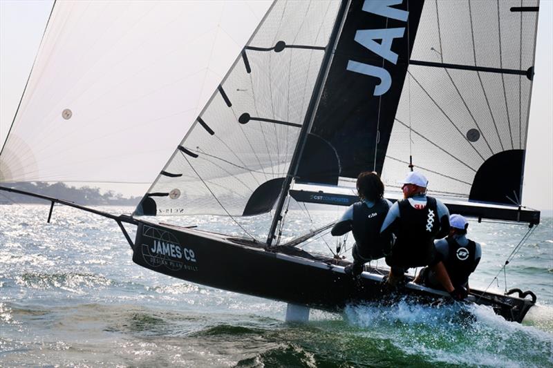 Bigfoot Bags & Covers - Day 5, Australian 16ft and 13ft Skiff Championships 2020 photo copyright Mark Rothfield taken at Port Stephens Sailing and Aquatic Club and featuring the 16ft Skiff class