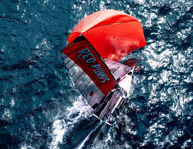 Manly 16ft Skiff Club Championship Heat 3: 3rd Overall Red Pumps, Zoe Dransfield, Hugh Stodart, Jamie Stodart - photo © SailMedia